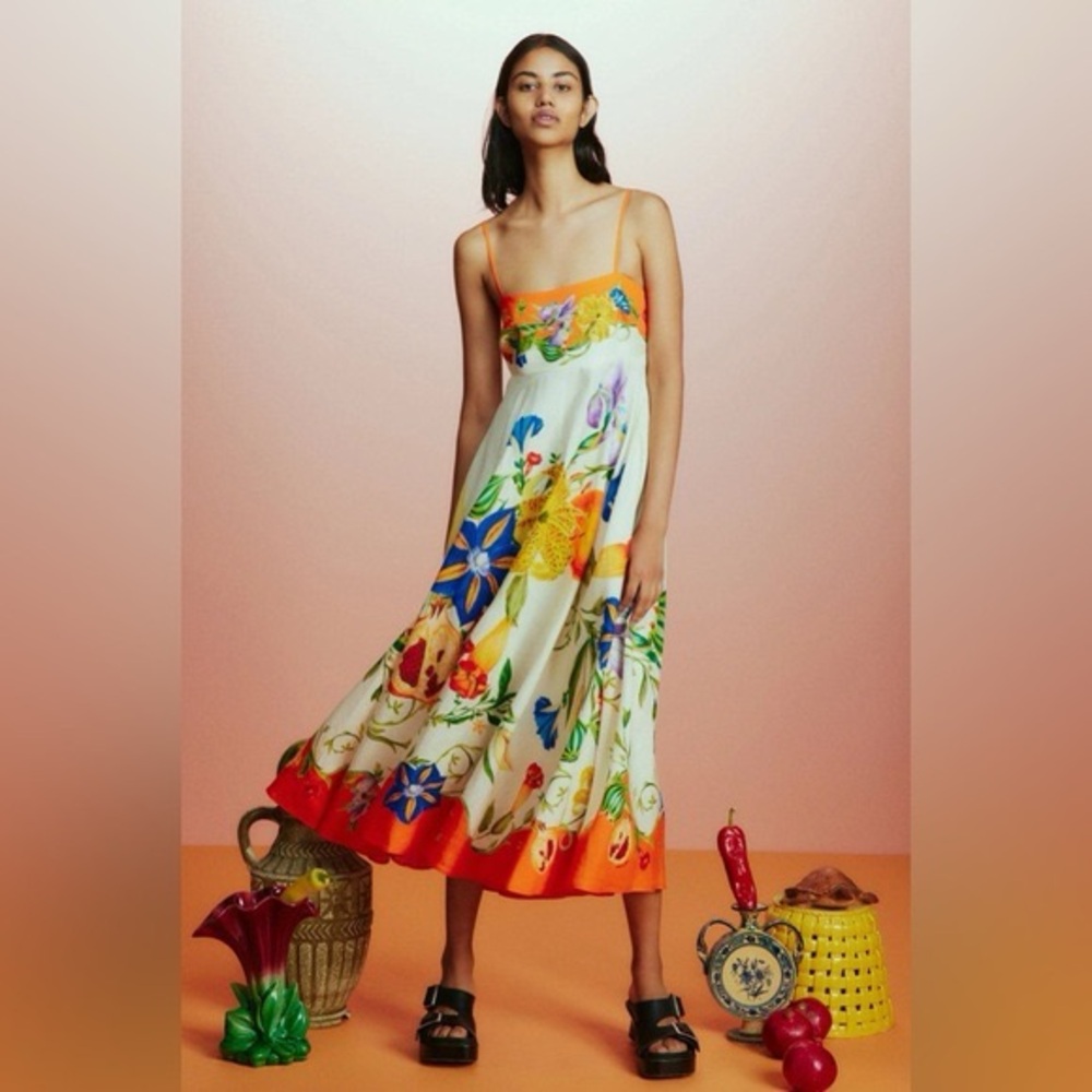 Alemais Flores Linen Midi Floral Sundress US2 NWT AUTHENTIC
